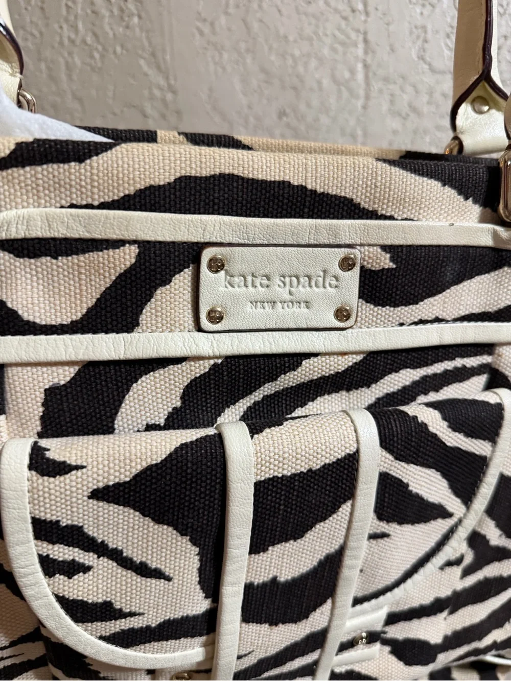 Rare kate spade Zebra Print Canvas Tote in Cream and Black